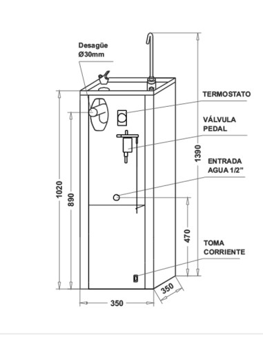 Plano fuente de agua Serie 8 M-8A de Canaletas