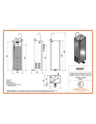 Amazonas inox, fuente metálica de 25 l/h con pedal especificaciones